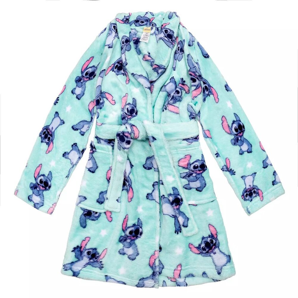 NEW 2025 DISNEY LILO & STITCH GIRLS SIZE 10 SOFT PLUSH ROBE BLUE TEAL MOODS
